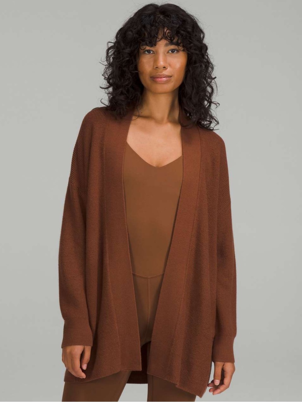 New Lululemon Merino Wool-Blend Ribbed Long Wrap Sweater - Roasted Brown